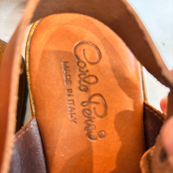 CARLO PERA Sz 9 Brown Suede Platform Sandals 70s Vibes Buckle Closure - Picture 4 of 14